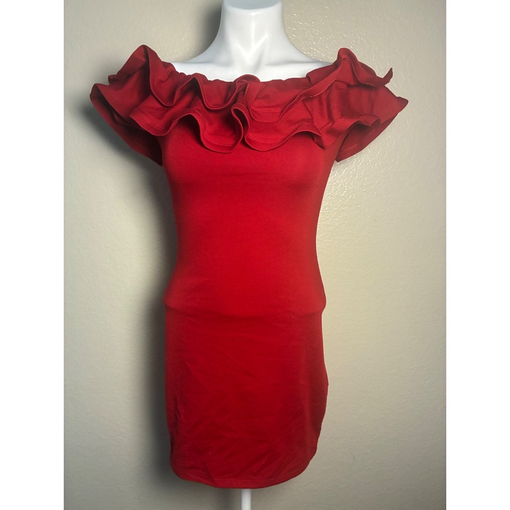 Forever 21 Red Ruffle Off The Shoulder Bodycon Mini Dress Small
